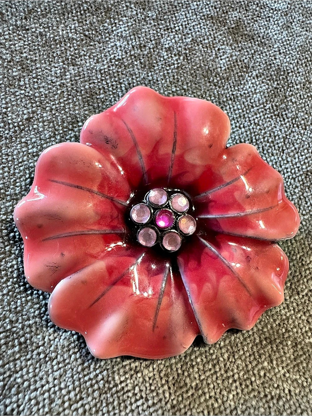 Pink & Red Floral Rhinestone Brooch - Picture 4 of 6